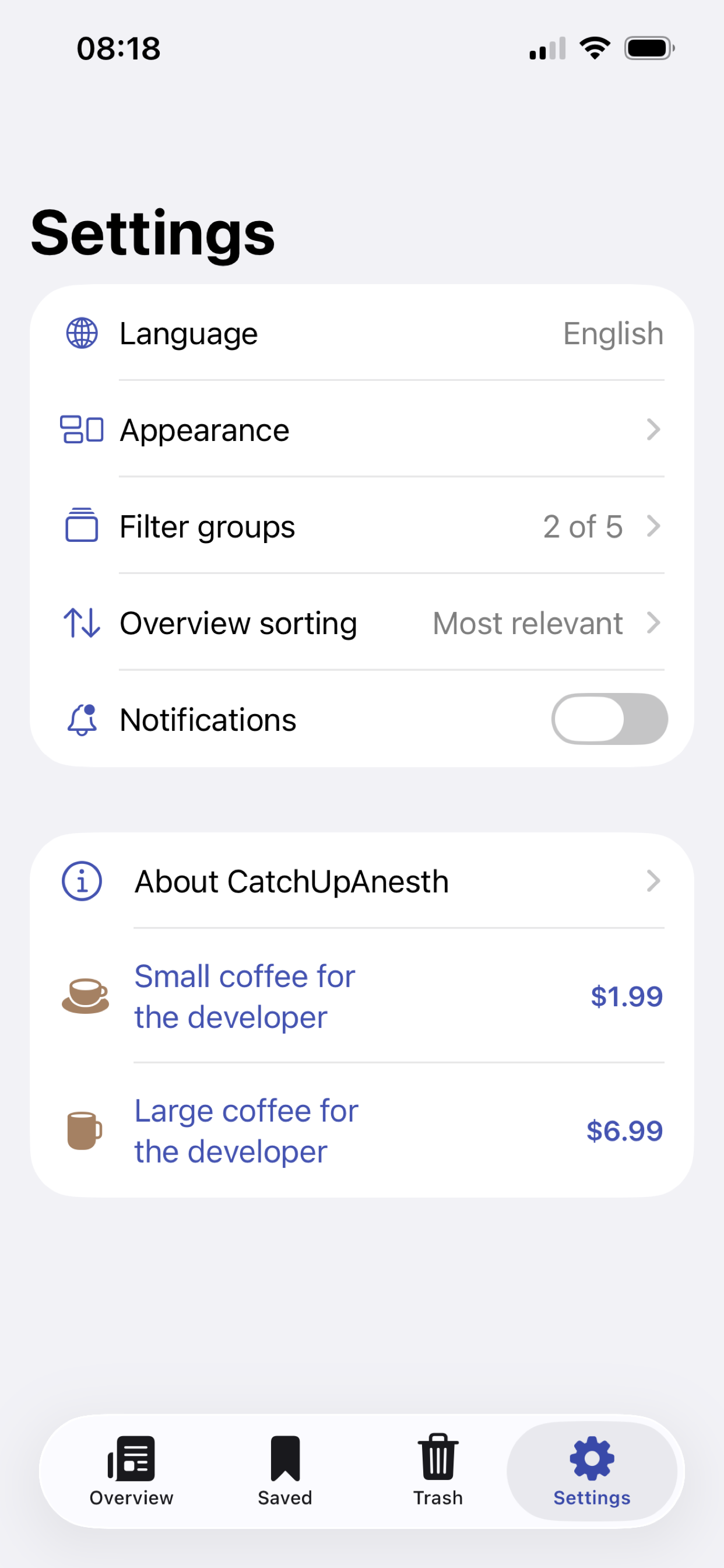 CatchUpAnesth preferences
