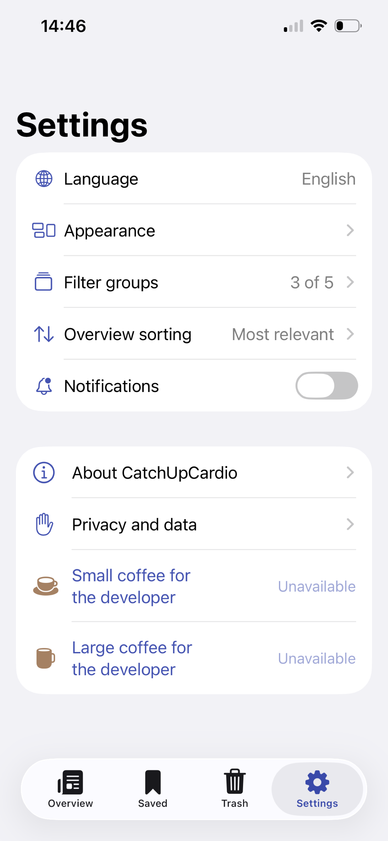 CatchUpCardio preferences
