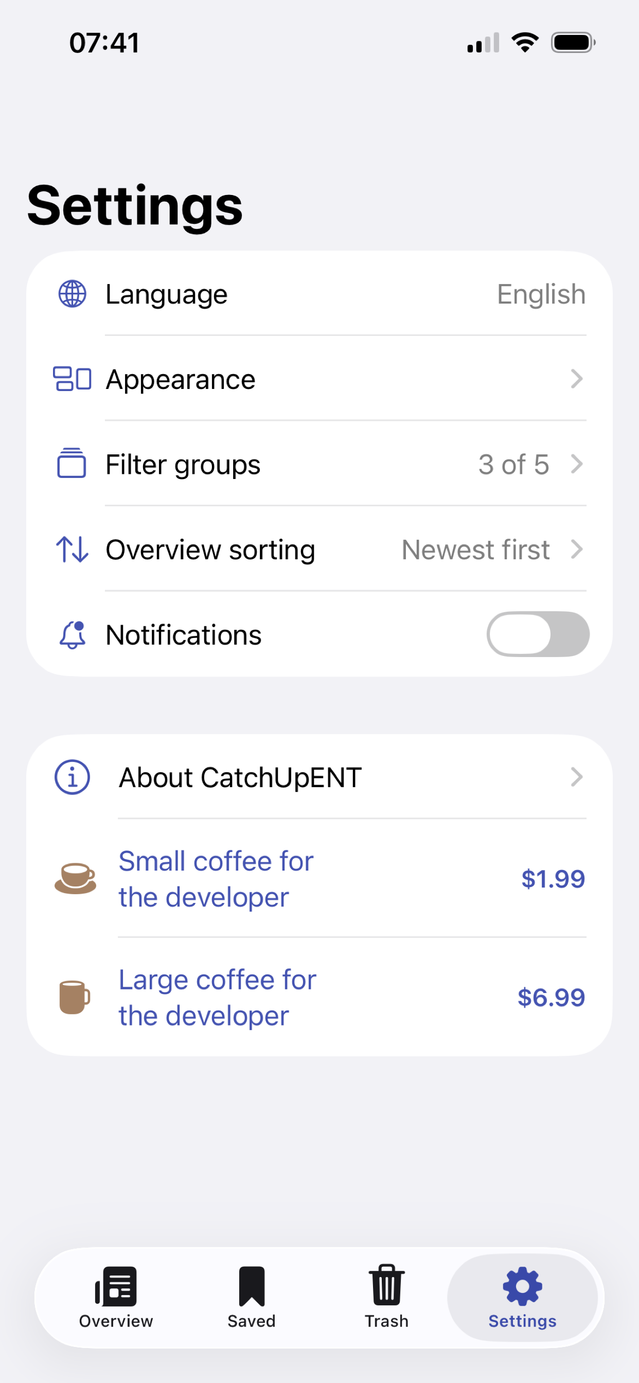 CatchUpENT preferences