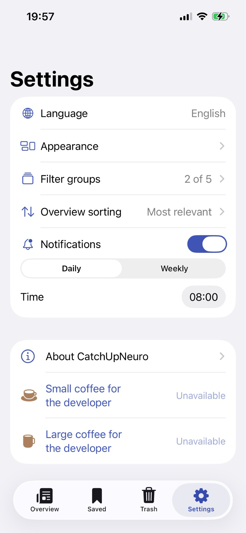 CatchUpNeuro preferences