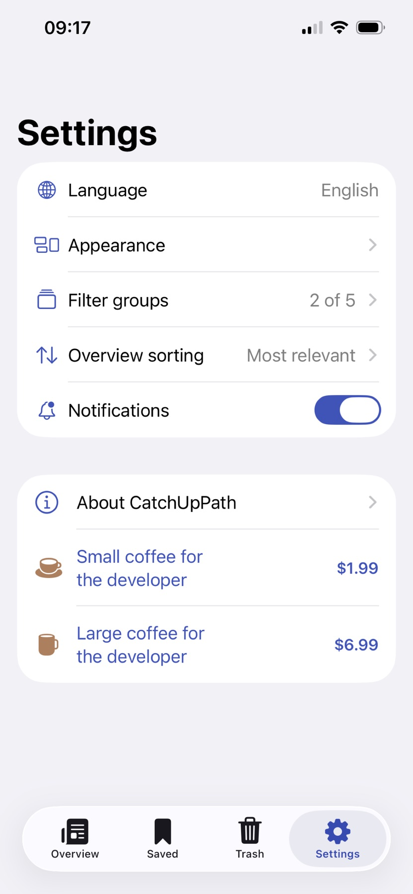 CatchUpPath preferences